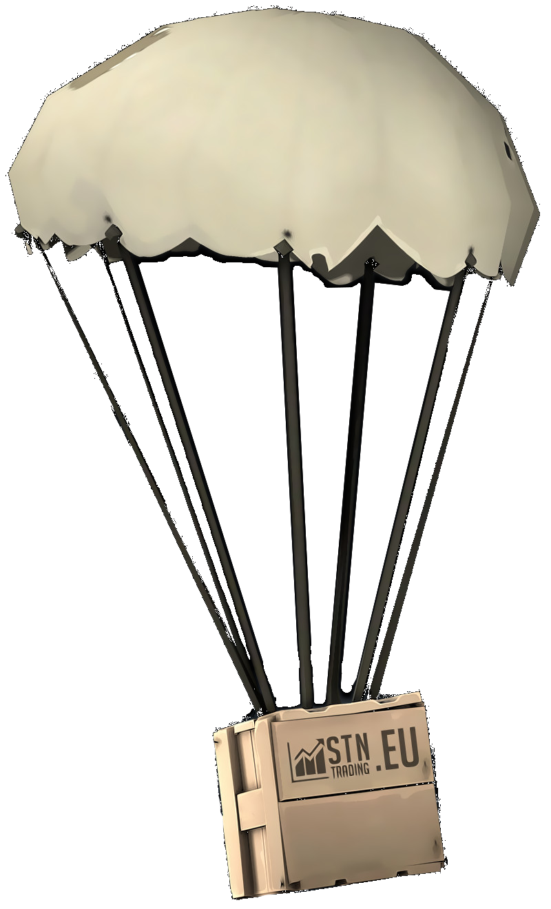 Dropping Crate with STN.Trading Logo and a parachute